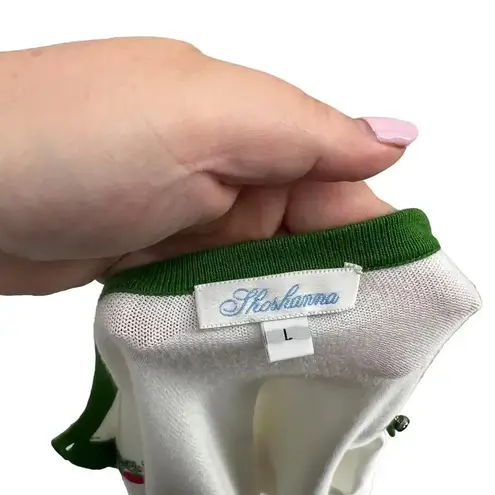 Shoshanna Strawberry Embroidered Cardigan White Green Trim Size Large