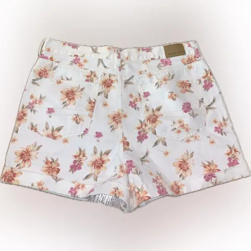 American Eagle New  Floral Cuffed White Denim Pleated High Waist Mom Shorts 12