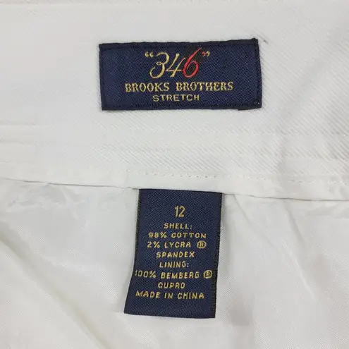 Brooks Brothers 346 Womens Stretch Pants 12 White Wide Leg Flat Front Textured