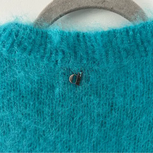 Dixie Teal Kid Mohair Mock Turtleneck Short Sleeve Knit Sweater S Blue