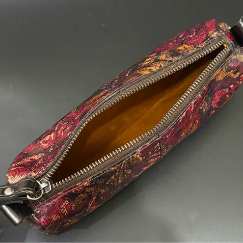Patricia Nash Vintage Floral Brocade Brown Red Barrel Makeup Cosmetic Bag