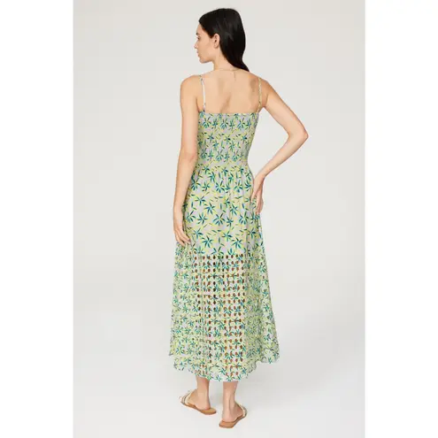 Solid & Striped Kennedy Green Floral Smocked Laser Cut Sleeveless Midi Dress XS