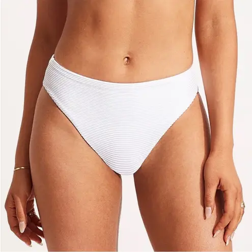 Seafolly Essentials Ribbed Bikini Bottoms Women’s Size 4 High Cut White Swim - Image 1