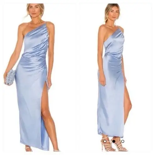 NWT The Sei X Revolve Silk Maxi Dress Long Gown One Shoulder Sky‎ Blue Size 0