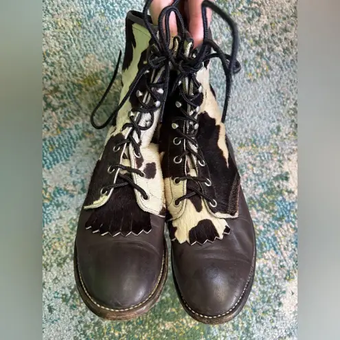 Vintage Larry Mahan pony hair brown leather ankle lace