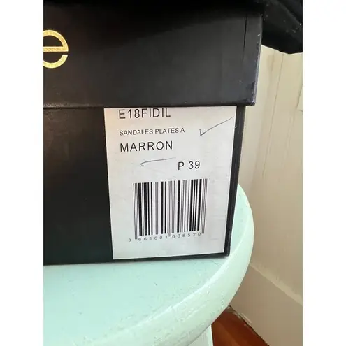 Maje NWT Fidil Flat Gladiator Sandals Size 39 Brown Leather Ivory LaceUp Studded