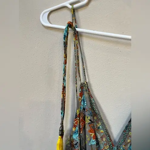 Silk Blend Boho Floral Backless Midi Dress Festival OS Khan Gray Size undefined