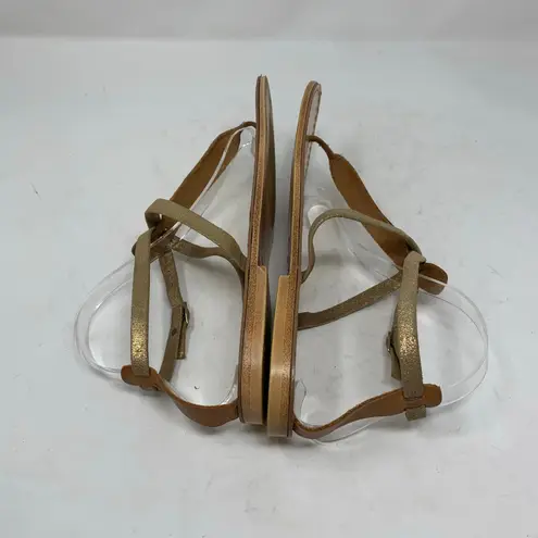 Niccolo Vacari Thong Sandals Tan Leather Gold Made in Italy 10 Flat Minimalist