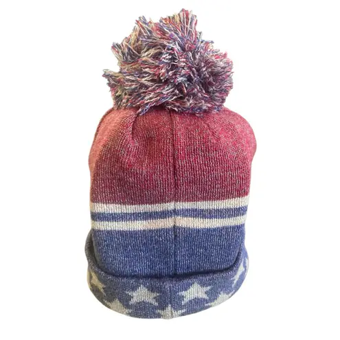 Verdict Knit Pom Beanie Red White Blue Stars NWOT