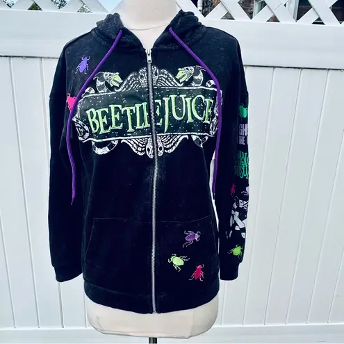 Black Beetlejuice Hoodie with Colorful Graphics (XS)