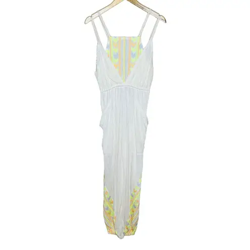 Free People Movement NEW  Morning Rise Ivory Embroidered Neon Onesie Jumpsuit Lg