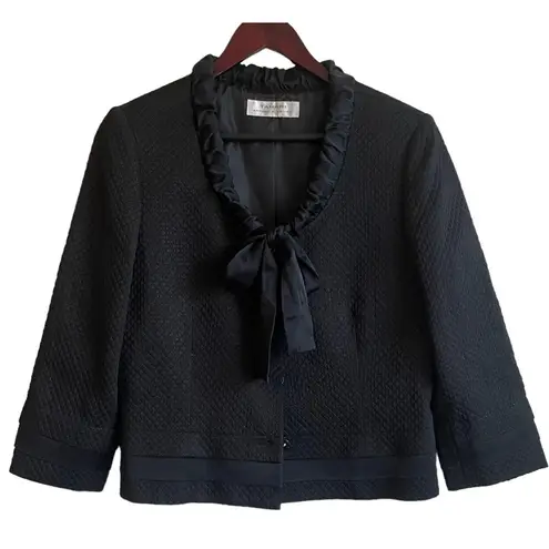 Tahari Women Cropped Jacket Silk Trim Embossed Texture Career Event Evening Wear