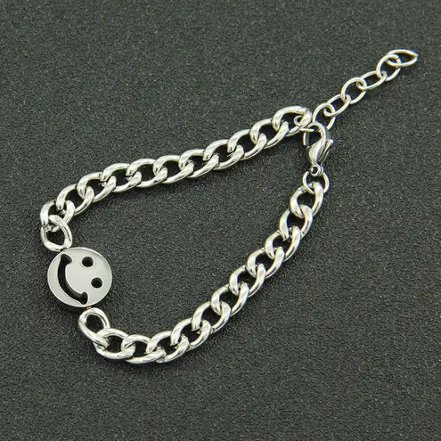 Smiley Face Charm Bracelet for Men Women Streetwear Unisex Style Silver