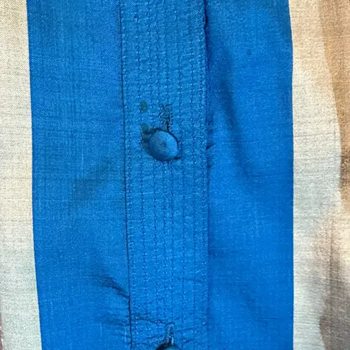 Vintage 1960S Thai Silk Blouse By Fair Lady Bangkok Blue Silver Stripe Medium