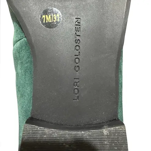 LOGO By Lori Goldstein LORI GOLDSTEIN Greer Green and Tan Loafers Suede Faux Fur Size 7 Preppy Casual