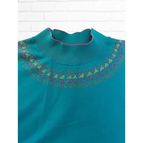 Belvedere Women's Size Lā Mockneck 80s Print Pullover Sweatshirt Bright Blue Geo Size L - Image 6