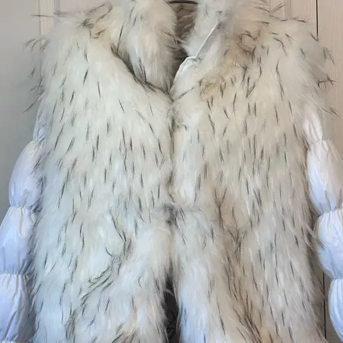 SPACE SIMONA CORSELLINI FAUX FUR DOWN JACKET DETACHABLE SLEEVES WHITE SIZE XS/40