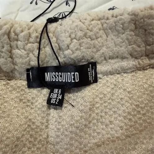 Missguided Women's Beige Teddy Sherpa Jogger Pants Size 2 Casual