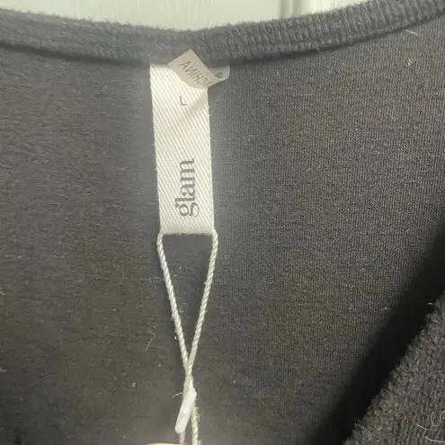 Glam Boutique Black Bodysuit Size Large Puff Sleeve NEW V-Neck Elegant Party