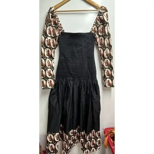 Autumn Adeigbo NEVADA DRESS New Size 4 Women’s Long Sleeve MIDI Horses Western Black