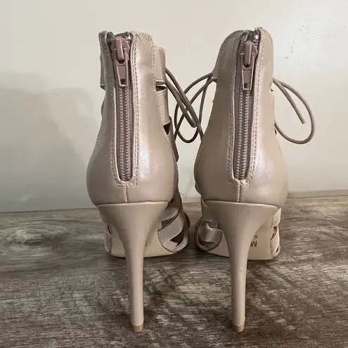 mix no. 6  Anunia Strappy Stiletto Lace Up Heels Shoes Women’s Size 8 Beige Tan