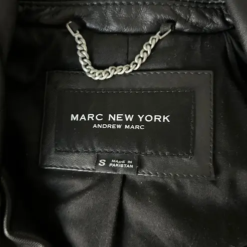 Marc New York Andrew Marc Black Genuine Leather Moto Jacket Size Small