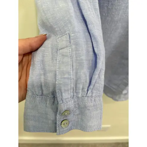 Sigrid Olsen 100% Linen Long Sleeve Tunic Top Size L Sky Blue Lagenlook Resort