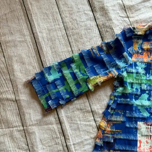 ALI MILES Lightweight Jacket Fringe Colorful Blue Green Pink Size Petite Small