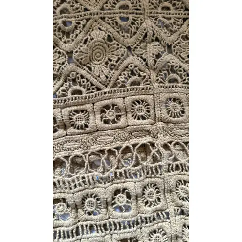 Crochet Fringe Boho Tank Top Size S Cotton Festival Vest Beach Coverup Y2K Gold