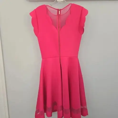Ted Baker  London Pink Sharlot Mesh Paneled Scallop Fit‎ Flare Dress Size US 4
