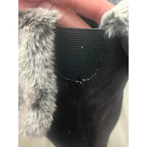 Life style Black woman Size 9 Faux Suede Wedge Boots Faux Fur Trim Zip Up