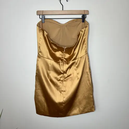 Naked Wardrobe NWT The Statement Fitted Bustier Strapless Draped Gold Dress L