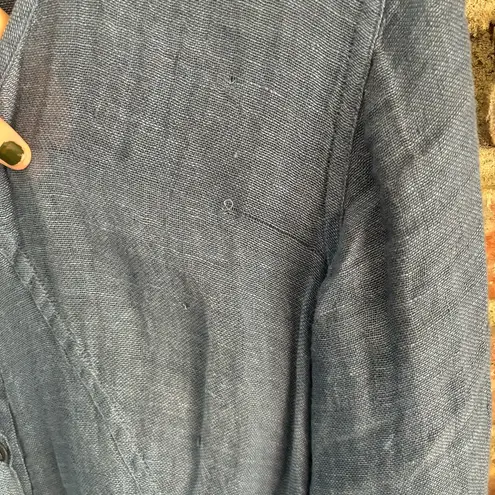 Flax Blue Linen Button Front Long Sleeve Tunic Top