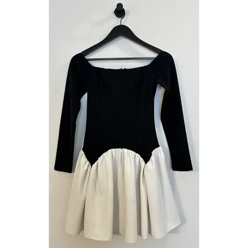 Anthropologie AWAYLEE Drop Waist Off The Shoulder Mini Dress in Black & White Size Small