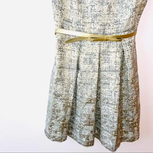 Dress Barn  Silver Metallic Belted Sleeveless Holiday Dress