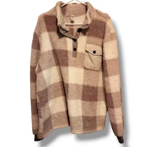 Chicyea sz M Womens Pink Cotton Checkered Mock Neck Pullover Sweater Oversized Size M