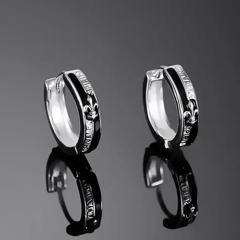 925 Silver Plated Knight Cross Hoop Earrings for Men Women,Punk Hip Hop Earrings