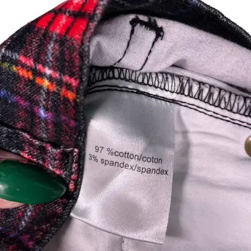 Pam & Gela Tartan Plaid Slim Crop Pant Red Multi Size 25