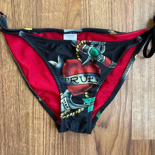 Ed Hardy Vintage Y2K Rare Red Black True Love String Triangle Edgy Bikini Set