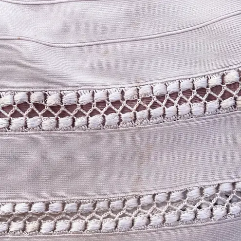 Herve Leger Rea crochet-trim cage stitch bandage dress in alabaster size S small