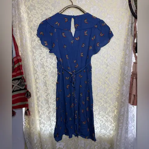 Oasis periwinkle Blue Dress with orange rust Butterfly print small