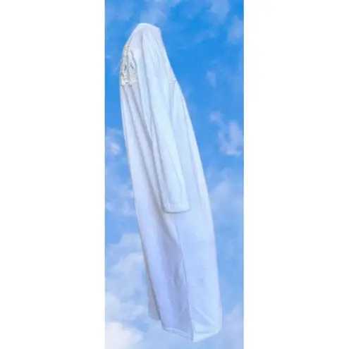 Miss Elaine Maxi Nightgown Small Blue Fleece Embroidered Flowers Lace Buttons Size undefined