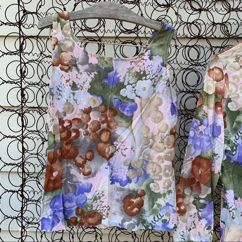 Vintage 70s Queen Casuals floral sleeveless blouse and button down shirt set Brown Size M