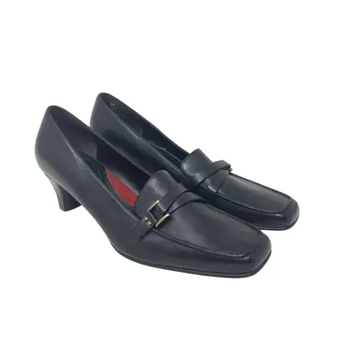 Naturalizer Black Leather Kitten Heel Pump Loafer Square Toe Y2K Size 8 Classic