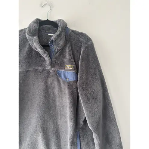 L.L. Bean Women's Grey Pullover Snap T Fuzzy Fleece Jacket Size XL Outdoors Gray