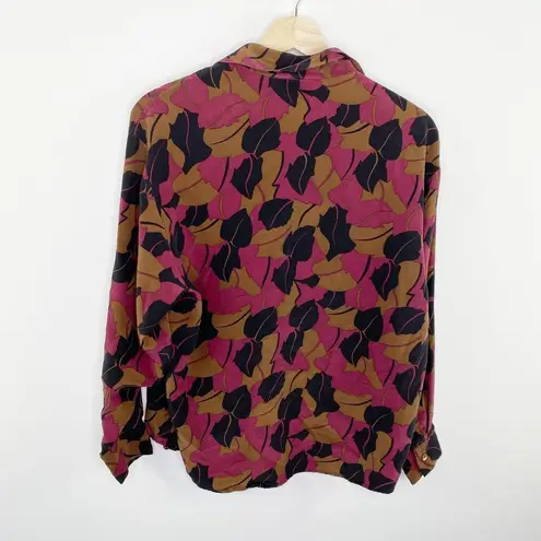 Harvé Benard Harve Benard Pink Black Brown Printed 100% Silk Button Front Top Women's Size 6