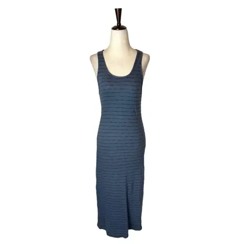 Monrow Blue Cotton Striped Sleeveless Scoop Neck Midi Tank Dress Size S Blue