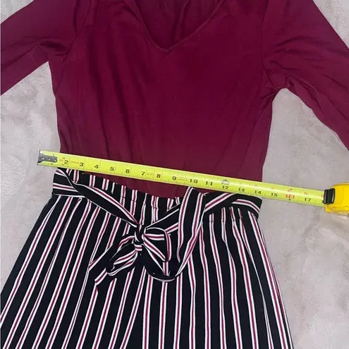 Ultra Flirt Red and Black Jumpsuit with Striking Stripes and Belt Size Large