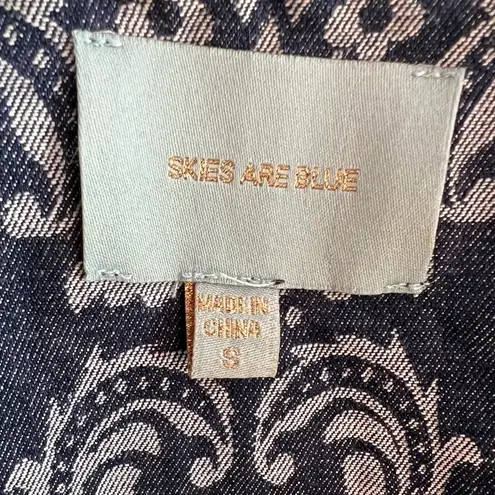 Skies Are Blue Anthropologie asymmetrical denim cropped jacket, size S EUC