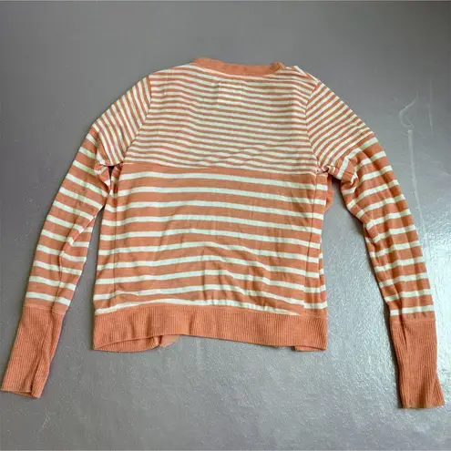 Poof Girl Women's Striped Ruffle Open Front Cardigan Sweater Orange S